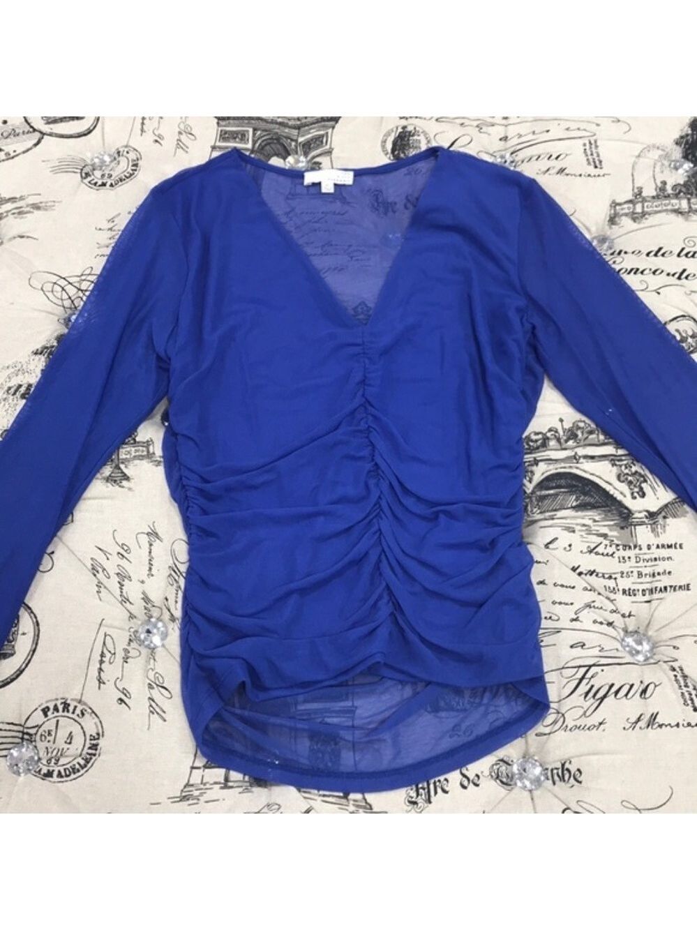 Ten Sixty Sherman Mesh Solid Print Ruched Top - Picture 4 of 7